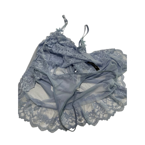 Oh La La Cheri Blue Lace Babydoll Lingerie Set | Size Large | Sheer Nightie Set - Picture 4 of 6